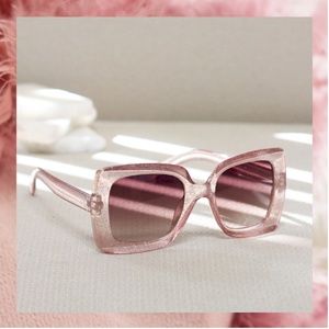 Trendy Sunglasses Square Frame- Pink with Glitter